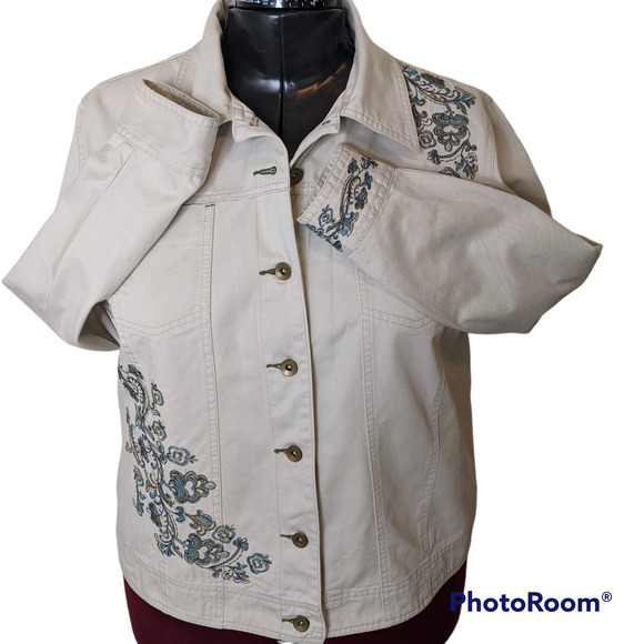 Khazana Embroidered Embellished Khaki Tan Button Up Jacket Size 1X - Picture 3 of 6